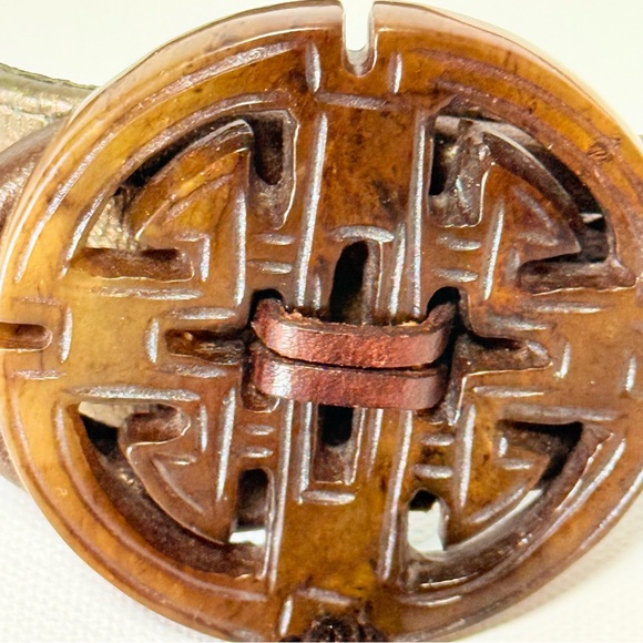 Suzi Roher Artisan Multi-Strand Leather Belt | Carved Stone Medallion and tassel main image 2